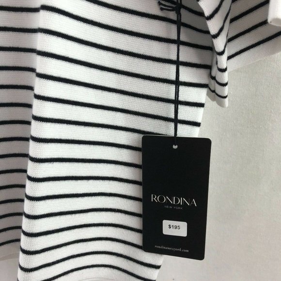Rondina $195 Boat Neck Crop Knit Top Striped Black - Picture 11 of 12